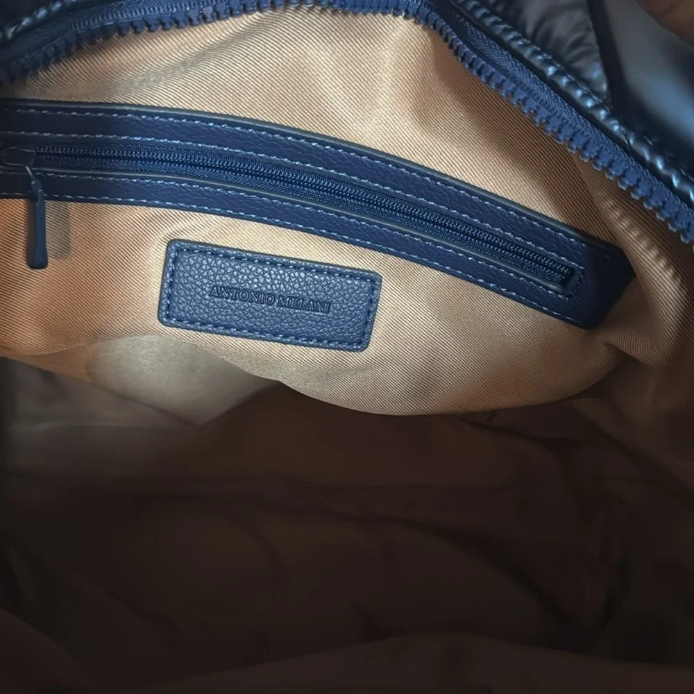 Antonio Melani, Metallic Blue Penelope Nylon Tote w:Trolley Sleeve NWT